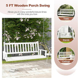 Tangkula 3 Person Wooden Porch Swing, Hanging Patio Swing with 2 Adjustable Galvanized Metal Chains, Slatted Back & Seat - Photo 5