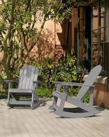 YEFU Outdoor Rocking Chair Set of 4,Adirondack Rocking Chair,Patio Rocker Chair with Wide Back,Oversized Rocker Chair Look Like Real Wood, for Lawn, Porch, Backyard, Indoor and Garden(Grey)