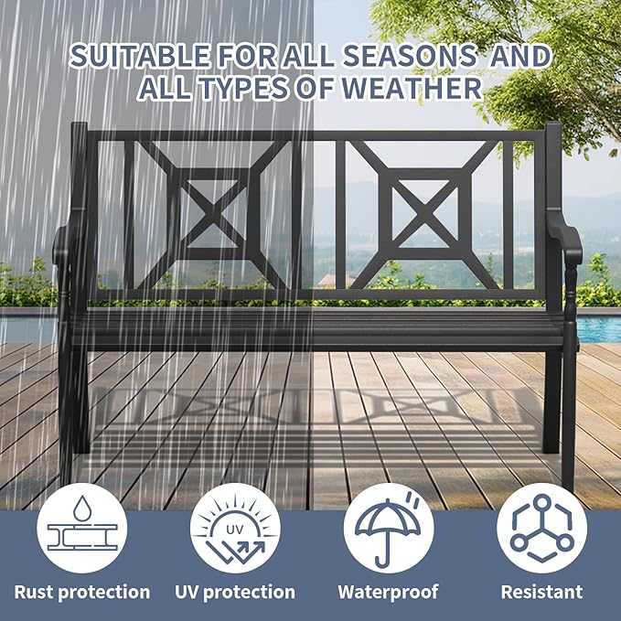 SHGJ&SOFT Outdoor Bench, Garden Bench, Outdoor Metal Frame Patio Park Bench,for Porch, Lawn,Garden,Yard (BK-05)