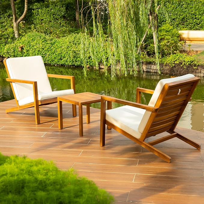 IDZO Natural 3-Piece Patio Bistro Sets with Foldable 400lbs Weight Chairs, a 220lbs Shelf Table - Photo 2