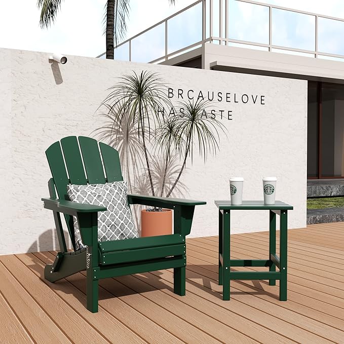WO WESTIN OUTDOOR HDPE Laguna Outdoor Poly Adirondack Chair with Side Table, Dark Green