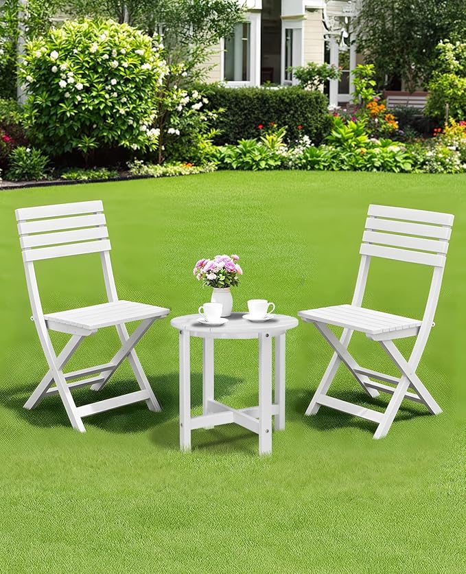 Outvita Adirondack Side Table, 18 Inch Round Outdoor End Table, HDPE Weather Resistant Coffee Table for Patio Balcony Deck Garden, White