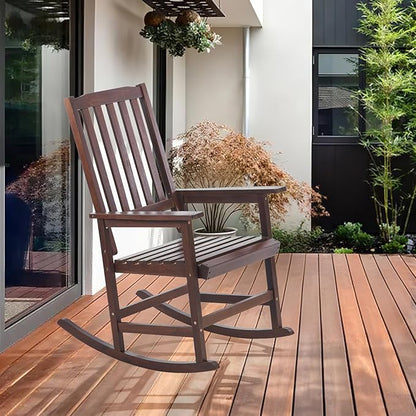 Wooden Outdoor Rocking Chairs, Porch Rocker for Patio,Deck,Garden, Indoor Outdoor Use, Suitable for Kids, Acacia Wood, Dark Brown