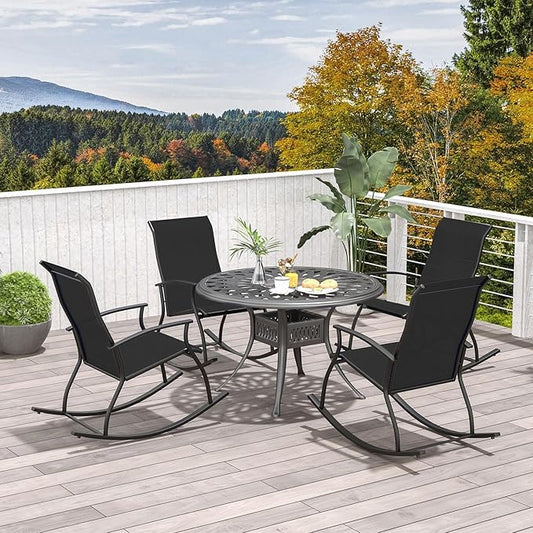 Giantex Outdoor Rocking Chair Set of 4 - Patio Rocking Chairs w/Breathable Backrest, Sturdy Metal Frame & Safe Ergonomic Design, Cozy Fabric Rocker for Backyard, Poolside, 330 lbs, Black
