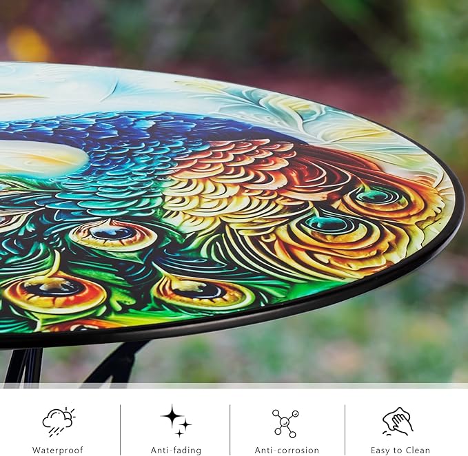 18 Inch Outdoor Side Table, Peacock Metal Accent Table, Indoor Small Round End Tables - Photo 6
