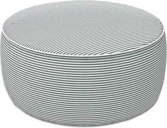 LVTXIII Indoor/Outdoor Inflatable Ottoman with Handle D21 x H9 Inch, Weather-Resistant Round Footstool Pouf for Patio Camping Living Room, Portable Footrest Extra Seating, Topanga Stripe Grey