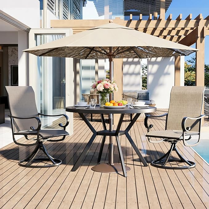 Patio Swivel Chairs Set of 2, Outdoor Dining Chairs with High Back, All-Weather Swivel Rocker Chair with Sturdy Metal Frame for Outdoor Poolside Lawn Garden, Brown