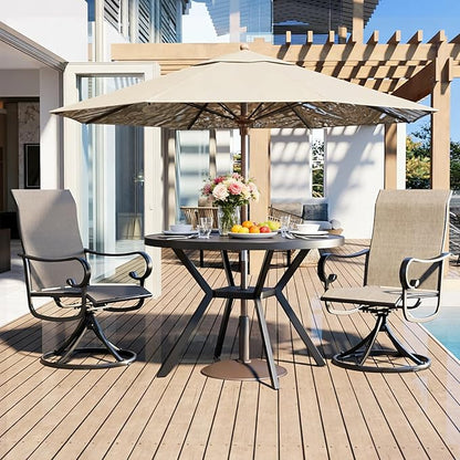 Patio Swivel Chairs Set of 2, Outdoor Dining Chairs with High Back, All-Weather Swivel Rocker Chair with Sturdy Metal Frame for Outdoor Poolside Lawn Garden, Brown