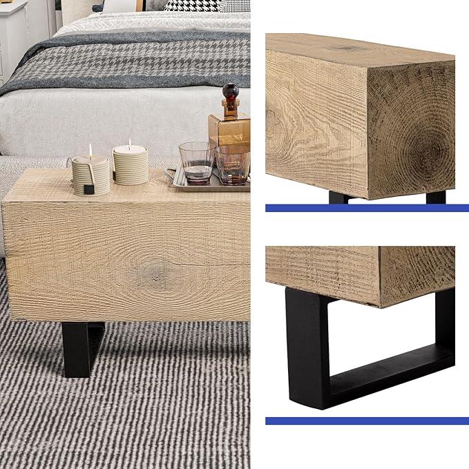 HOMPUS Outdoor Concrete Bench, Patio Bench w Faux Wood, 48" Garden Bench Log Table, MgO and Rustic Metal Legs in Light Brown for Proch, Backyard or Lawn, Light Brown
