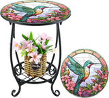 Outdoor Side Table Round Small Mosaic Patio Accent Indoor End Plant Metal Coffee Tea Table for Yard Porch Garden Patio - Photo 1