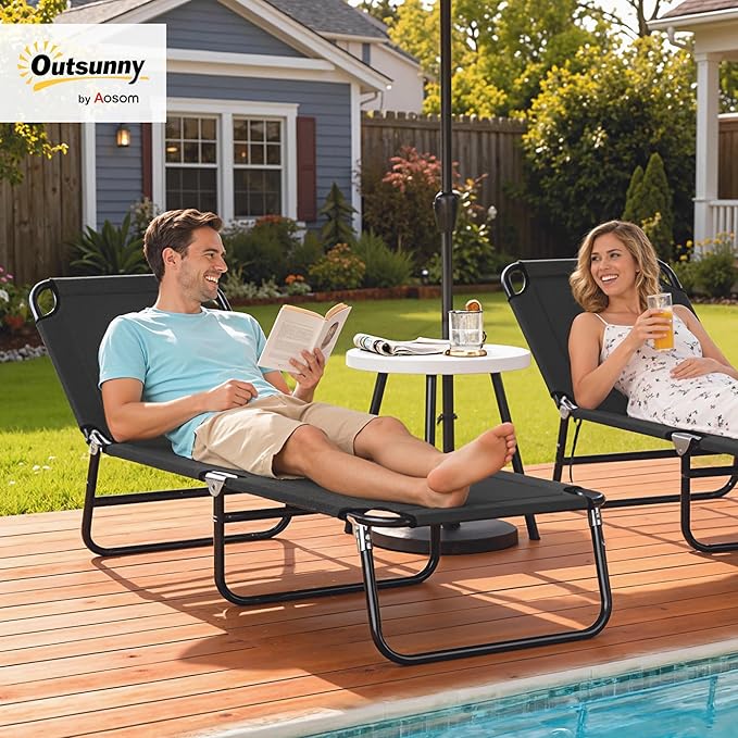 Outsunny Folding Chaise Lounge Pool Chairs, Outdoor Sun Tanning Chairs with 5-Level Reclining Back - Photo 2