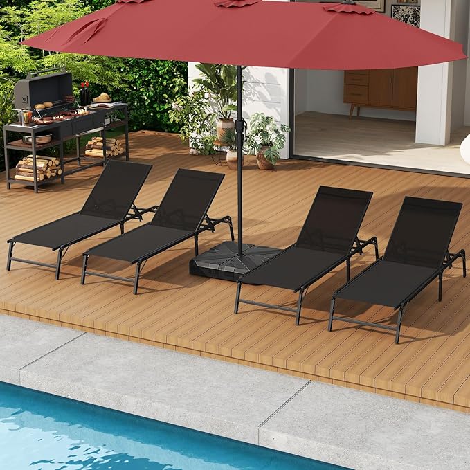 Tangkula Lounge Chair Outdoor Set of 2, Foldable Patio Chaise Lounge Chairs with 5-Position Adjustable Backrests - Photo 4