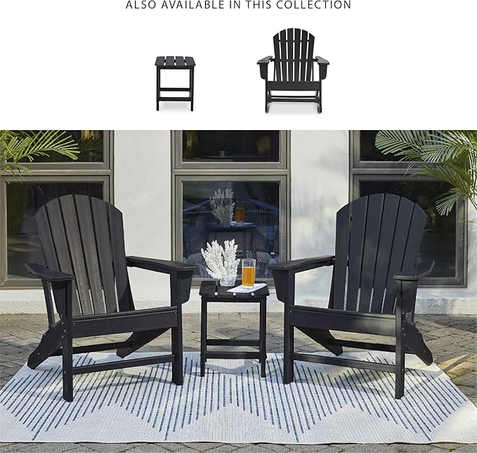 Signature Design by Ashley Sundown Treasure Cottage Weather Resistant Outdoor Adirondack Chair with Slatted Design, HDPE, 31" W x 33" D x 38.13" H, Black