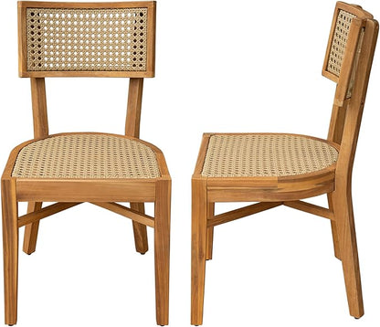 Christopher Knight Home Neeko Acacia Wood Patio Dining Chairs Set of 2, Wooden Outdoor Kitchen Side Chair, Wicker Garden Chair Set for Dining Table, Patio Furniture Extra Seat, Light Brown + Teak