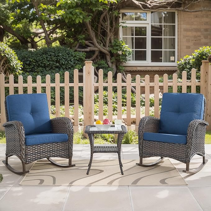 HUMMUH Patio Side Table Outdoor PE Wicker,Rattan End Table Glass Top Coffee Table with Storage Brown - Photo 7
