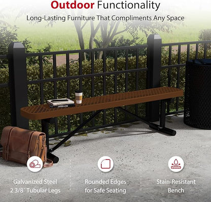 Leisure Craft Metal Outdoor Bench - 6 Foot Heavy Duty Backless Bench Seating for Garden, Porch, Picnic, Park, Expanded Metal, Thermoplastic Coating, Commercial Grade Furniture Made in USA - Brown