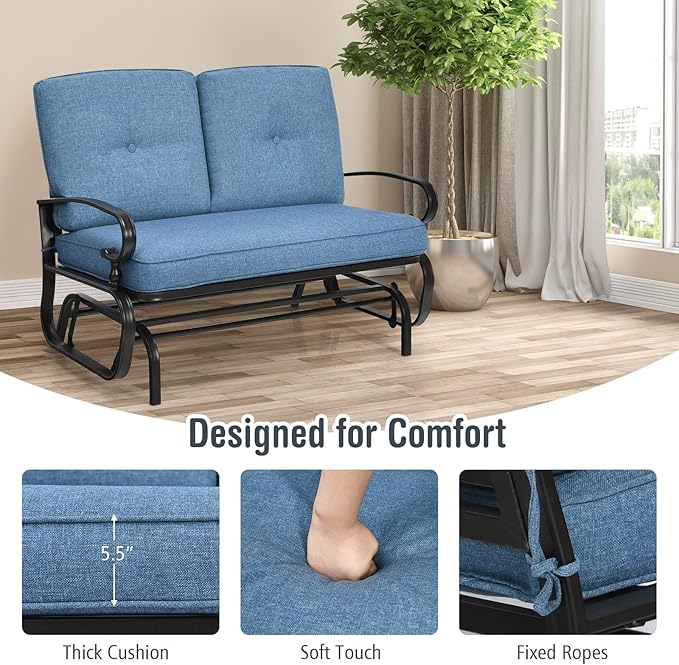 Giantex Outdoor Glider Bench, Patio Loveseat with Cushions, 440 Lbs Capacity, 2-Person Outdoor Rocking Chair - Photo 5