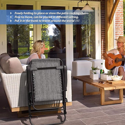 Devoko Patio Rocking Zero Gravity Chair Outdoor Wide Recliner Chair for Lawn Beach Camping Poolside with Headrest Pillow (Grey)