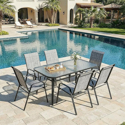 MAMIZO Patio Dining Chairs, Stackable All Weather Teslin Chair, Heavy Duty Outdoor Breathable Chairs Set, w/Armrests, Upgraded Chair FeetW/Strenthened Iron Spacers, 330 LBS (6, Grey)