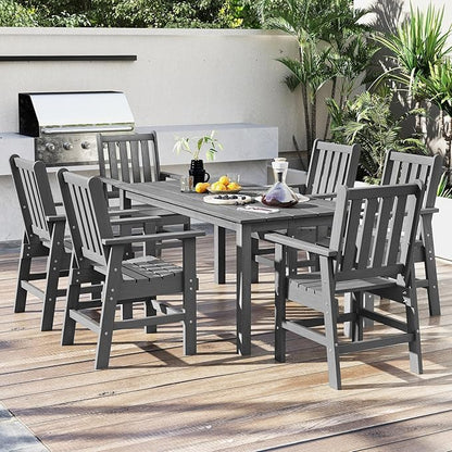 Tangkula HDPE Outdoor Dining Table for 6 Person, 67” Patio Table with Wood-Like Tabletop and Umbrella Hole, Weather-Resistant Rectangle Table for Garden, Backyard and Poolside (Gray, 1 Table)