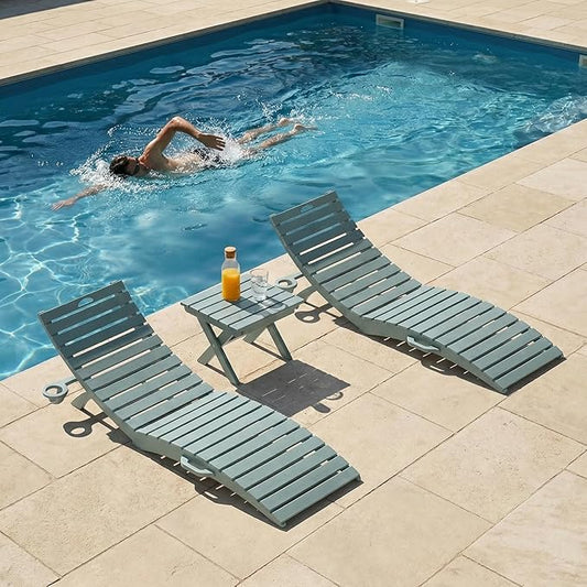 Pre-Assembled Folding in-Pool Lounge Chair, HDPE Outdoor Chaise Lounge with Cup Holder, Pool Lounge Chair for Poolside, Patio, Beach, Deck (Light Blue)