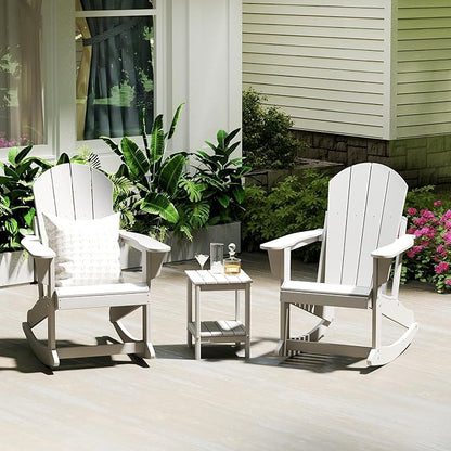 IVY&LANE Adirondack Rocking Chair | Porch-Rocker | HDPE Plastic | Weatherproof | White | for Outdoor Patio Deck Backyard