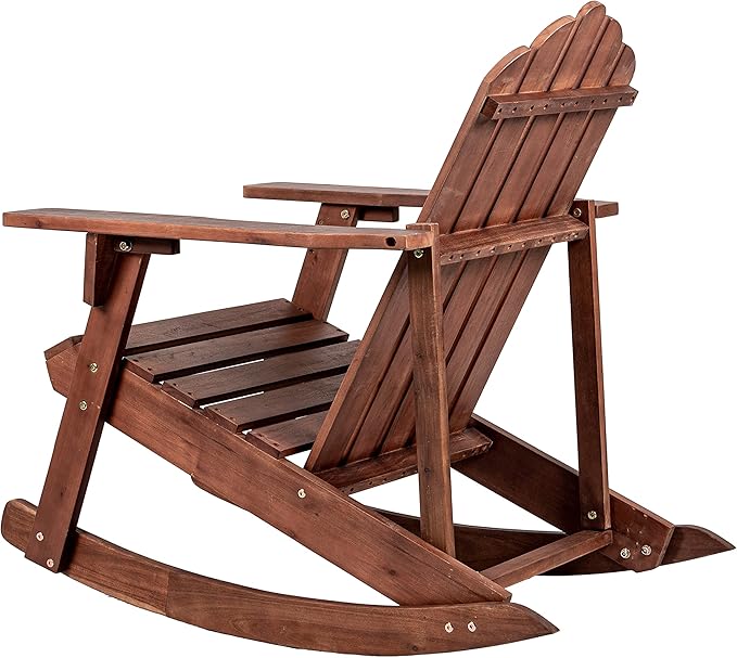 Eyely PTA1000C Harvey Outdoor Patio Classic Acacia Wood Adirondack Rocking Chair, Dark Brown for Bohemian, Classic, Country, Cottage, Farmhouse, Rustic
