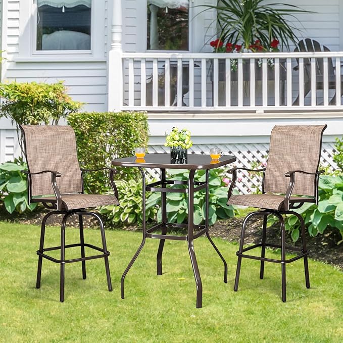 VINGLI 32" Indoor-Outdoor Bar Height Table, Square Tempered Glass Metal Table for Patio, Backyard - Photo 2