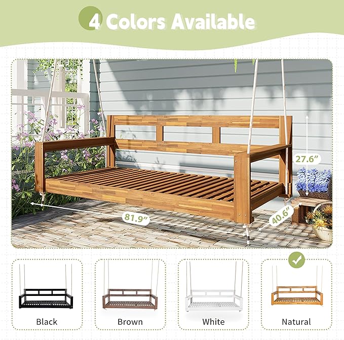 LUMISOL Twin Size Porch Swing Daybed Frame, Garden Porch Swing Bench Chair with 4 Hanging Ropes for Backyard Outdoor - Photo 5