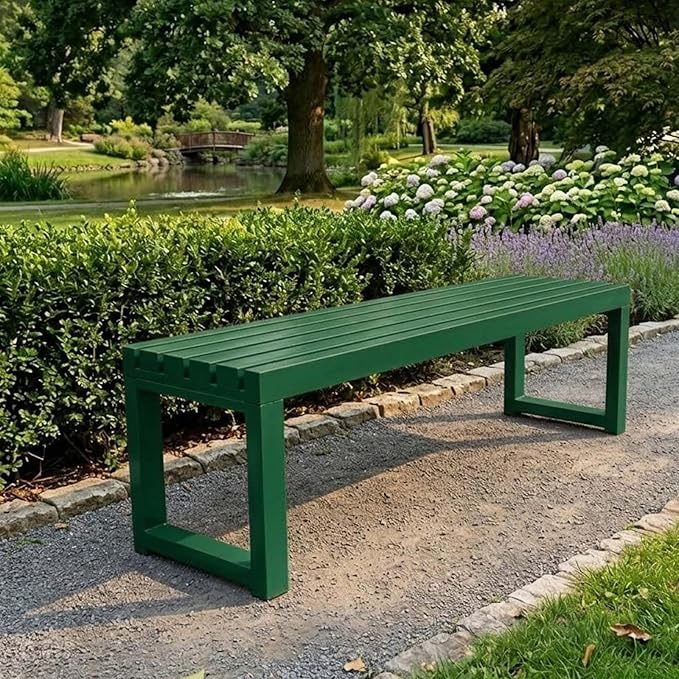 Weatherproof Outdoor Garden Bench, Heavy Duty Metal Bench, Galvanized Steel Backless Patio Benches, 3.3ft 3.9ft 4.9ft 5.9ft All Weather 2-Person Front Porch Seat for Yard Backyard(Green,4.9ft)