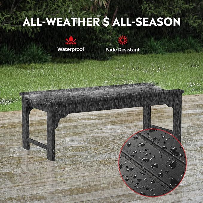 Costaelm Outdoor Benches Weatherproof, All Weather Resistant Park Bench Poly Lumber Backless Garden Bench Seat for Entryway Front Porch, Black