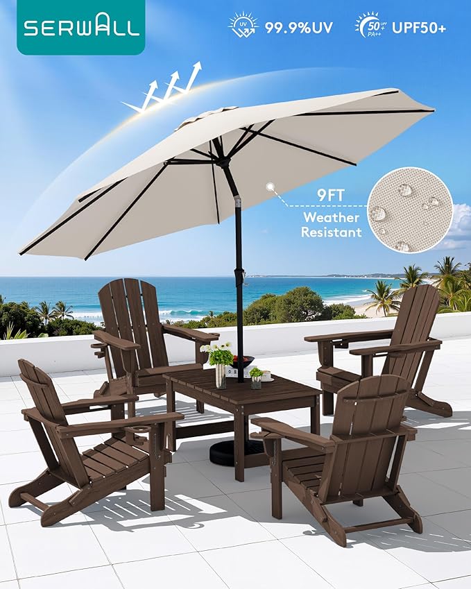 SERWALL Outdoor Coffee Table with 9FT Umbrella, HDPE Patio Coffee Table for Outside, Rectangle - Photo 6