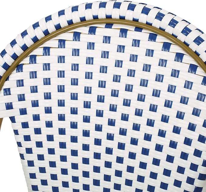 Christopher Knight Home Philomena Outdoor French Bistro Chair (Set of 2), Blue + White + Bamboo Print Finish - Photo 7