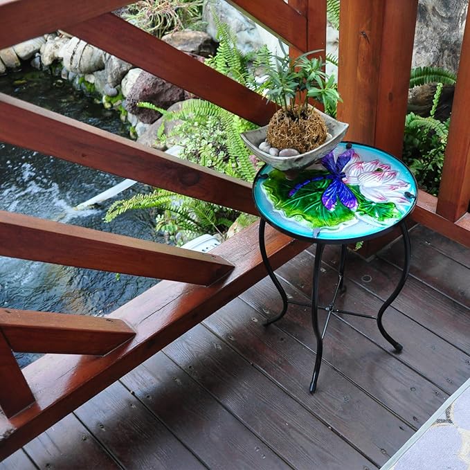 Outdoor Side Table Accent Table Patio Side Table Plant Stands Small Mosaic Table Glass Top Round Balcony Coffee Table
