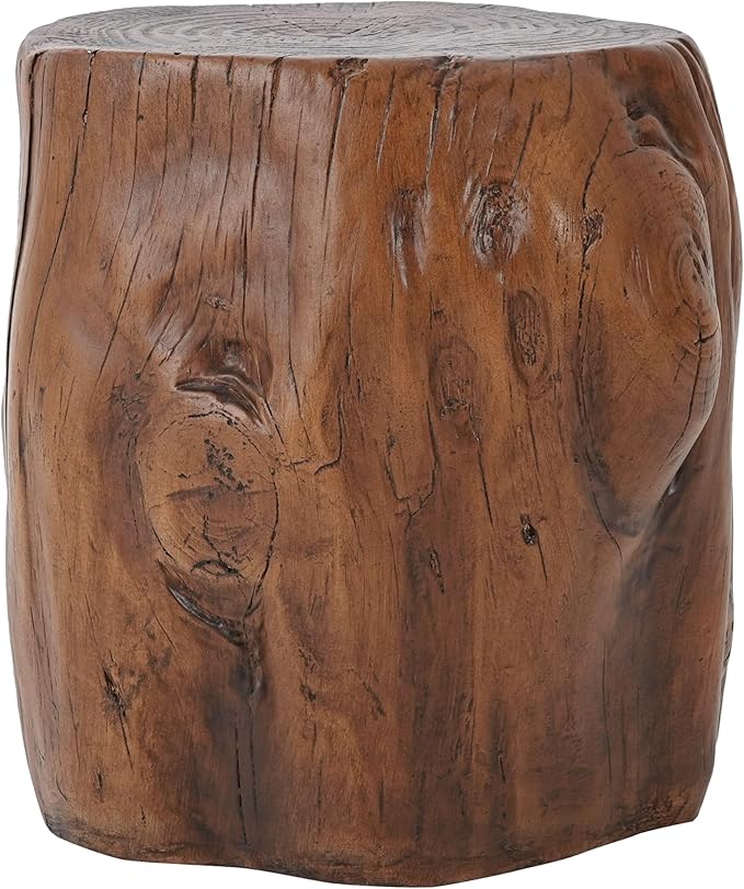 Christopher Knight Home Pawn 17" H MGO Outdoor Side Table with Tree-Stump Design, Patio Decorative Wood-Like Texture End Table, Round Top Lightweight Concrete Garden Stool, No Assembly, Dark Brown