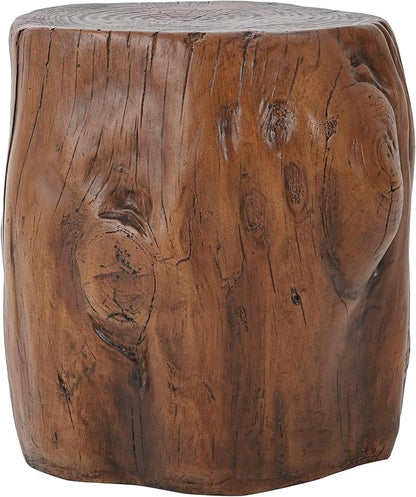 Christopher Knight Home Pawn 17" H MGO Outdoor Side Table with Tree-Stump Design, Patio Decorative Wood-Like Texture End Table, Round Top Lightweight Concrete Garden Stool, No Assembly, Dark Brown