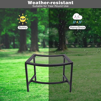 Metal Fire Pit Curved Bench, Backless Powder-Coated Mesh Outdoor Bench, Weatherproof Garden Chair Seating for Firepit Deck Patio Porch Yard, Black