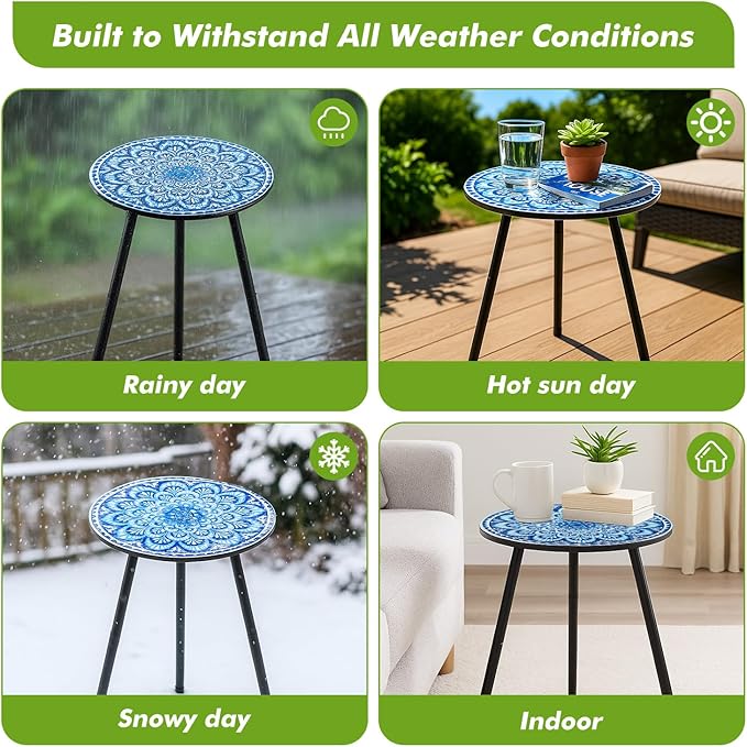 2 Packs Metal Mosaic Round Side Tables 13.4" Small Outdoor Patio Round Accent Coffee Tables Indoor Corner Stand for - Photo 5