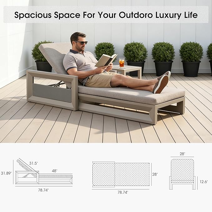 PURPLE LEAF Outdoor Chaise Lounge 2 in 1 Design Reclining Lounger Chair with Cushion Deluxe Aluminum Oversize Pool - Photo 2