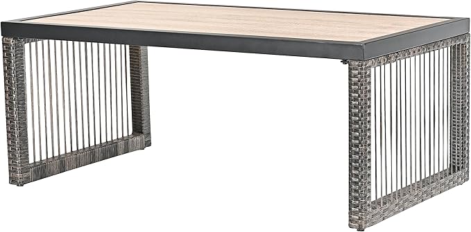 Rattan Patio Coffee Table Match Outdoor Furniture Modern Rectangle Metal Coffee Table for Livingroom, Garden, Backyard