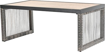 Rattan Patio Coffee Table Match Outdoor Furniture Modern Rectangle Metal Coffee Table for Livingroom, Garden, Backyard
