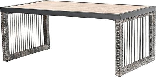 Rattan Patio Coffee Table Match Outdoor Furniture Modern Rectangle Metal Coffee Table for Livingroom, Garden, Backyard
