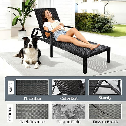 Outdoor Chaise Lounge Chair - Low-Maintenance, All-Weather Rattan Adjustable Recliner for Pool, Patio & Garden (2)