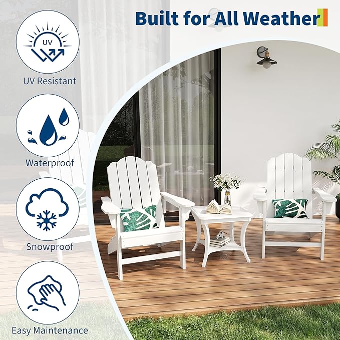 GarveeLife Adirondack Chair Set of 2 for Patio, HDPE Outdoor Lawn Chair with Wood Texture for Garden Backyard Deck Poolside Use