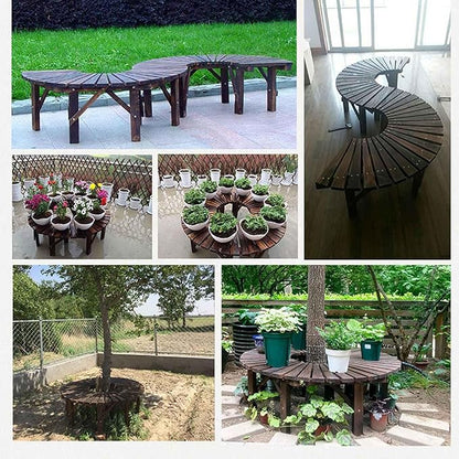 Wooden Curved Benches Outdoor Strong Bearing Capacity 660Lbs, Tree Bench Wrap Around for Garden Natural 120Cm/47In