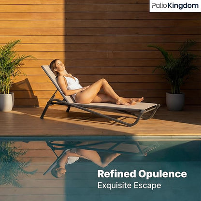 Lounge Chair Set of 2, Aluminum Chaise Lounge Outdoor, Lightweight Lounge Chairs for Outside with 5 Adjustable Backrest, Pool Lounger for Poolside, Beach, Balcony, Deck (Khaki)