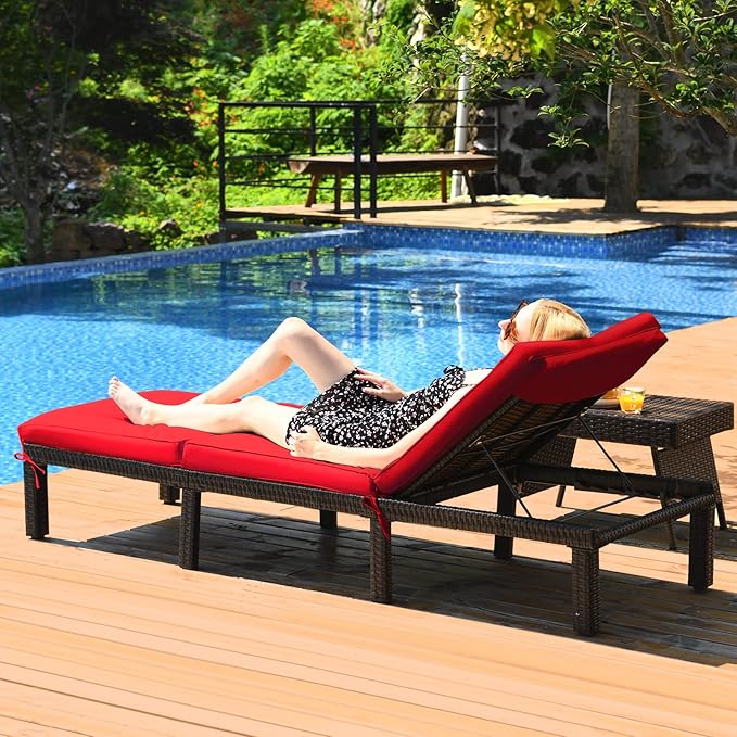 Tangkula Rattan Wicker Chaise Lounge Chair, Outdoor Patio Lounger Recliner Chair w/Adjustable Backrest - Photo 5