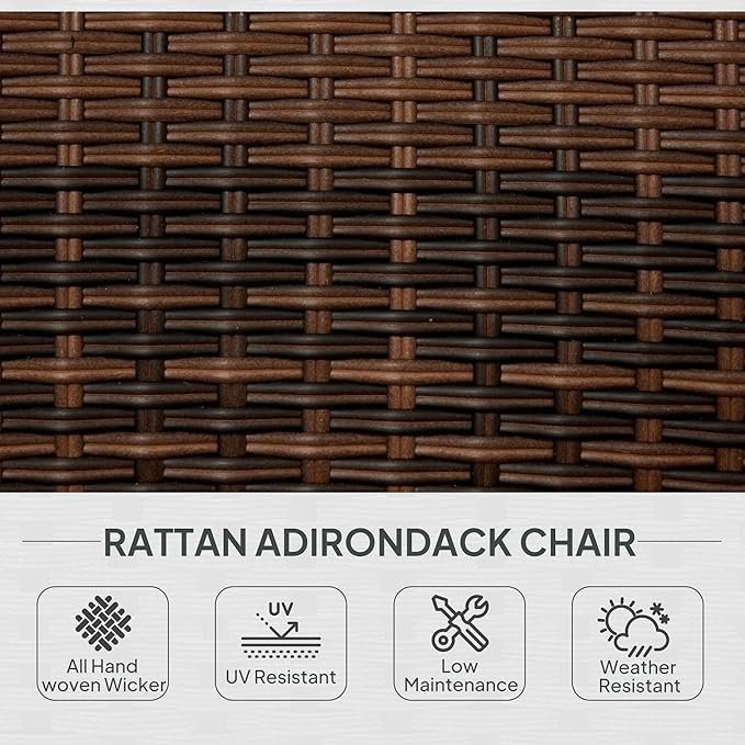 Outsunny Patio Wicker Adirondack Chair, Outdoor All-Weather Rattan Fire Pit Chair with Soft Cushions - Photo 4