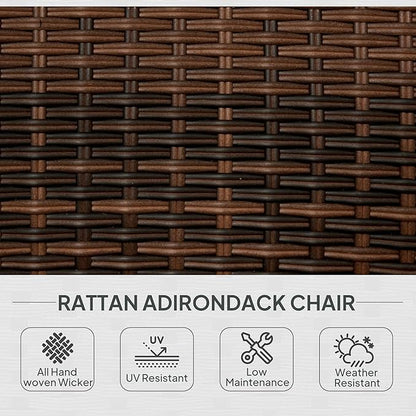 Outsunny Patio Wicker Adirondack Chair, Outdoor All-Weather Rattan Fire Pit Chair with Soft Cushions, Tall Curved Backrest and Comfortable Armrests for Deck or Garden, Mixed Brown/Cream White