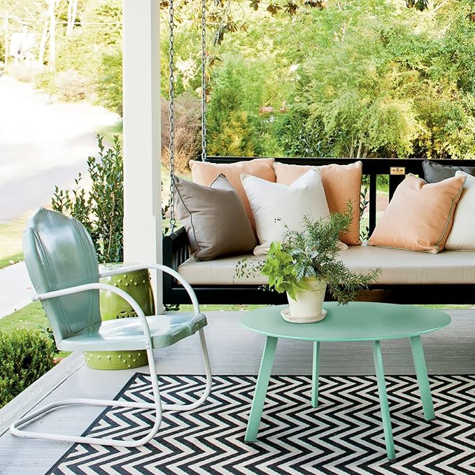 Grand patio Outdoor Side Table, 28-inch Powder Coated Steel Round Coffee Table for Porch, Deck, Balcony, Poolside, Mint Green